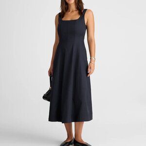 NWT Madewell Sz 0 Rylee Midi Dress Dark Navy A-Line Linen Blend Sleeveless Twill